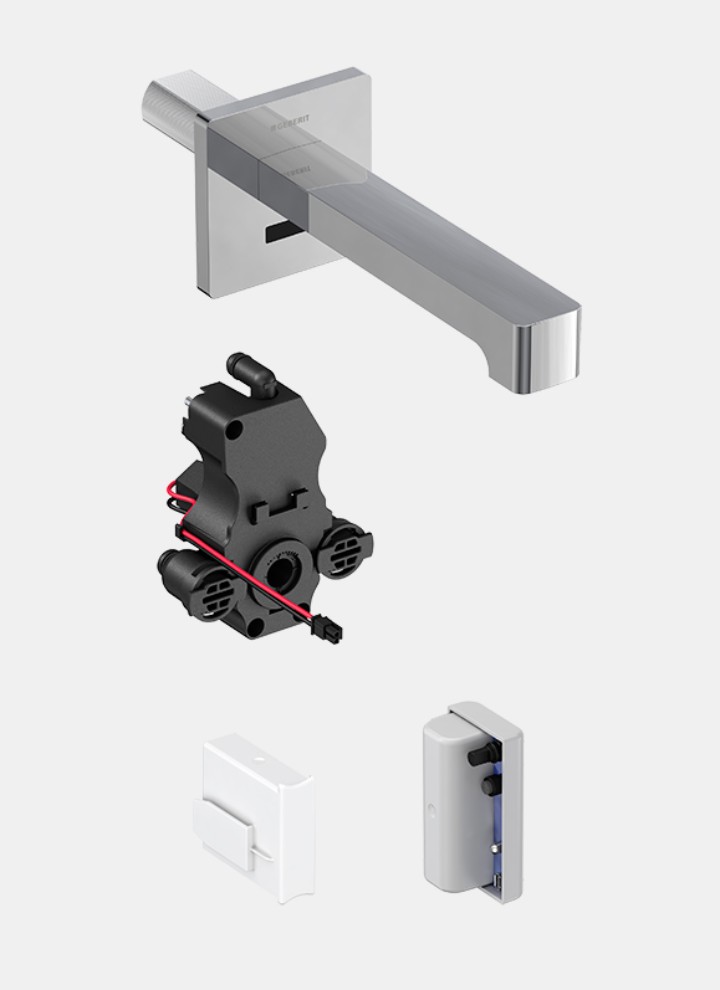 자급식 전원 공급 장치가 있는 Geberit Brenta wall-mounted tap