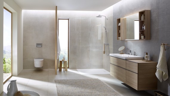 콘크리트 모양의 Sigma50이 적용된 iCon 욕실 시리즈