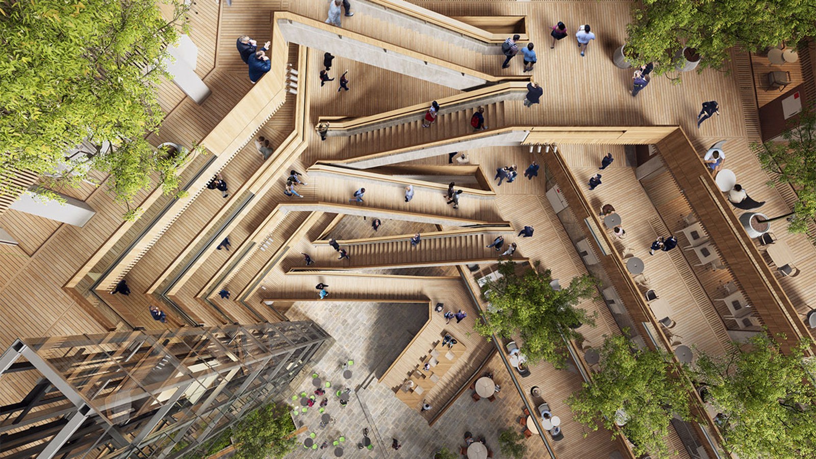 새 본부의 핵심은 계단과 승강기가 위층으로 이어지는 내부 안뜰인 아트리움입니다. (©Foster&Partners)