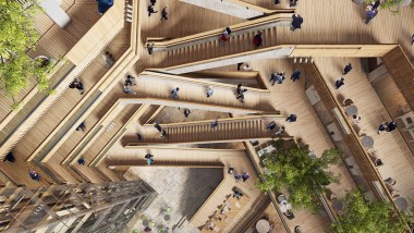 새 본부의 핵심은 계단과 승강기가 위층으로 이어지는 내부 안뜰인 아트리움입니다. (©Foster&Partners) 새 본부의 핵심은 계단과 승강기가 위층으로 이어지는 내부 안뜰인 아트리움입니다. (©Foster&Partners)