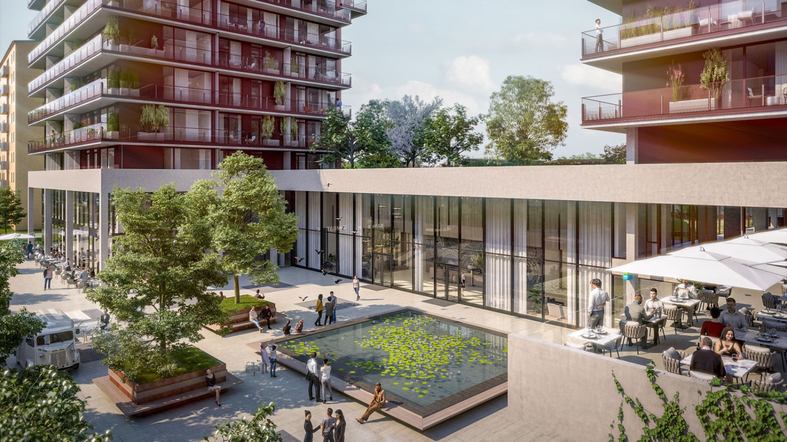 1층에는 세 개의 타워가 서로 연결되어 있습니다.