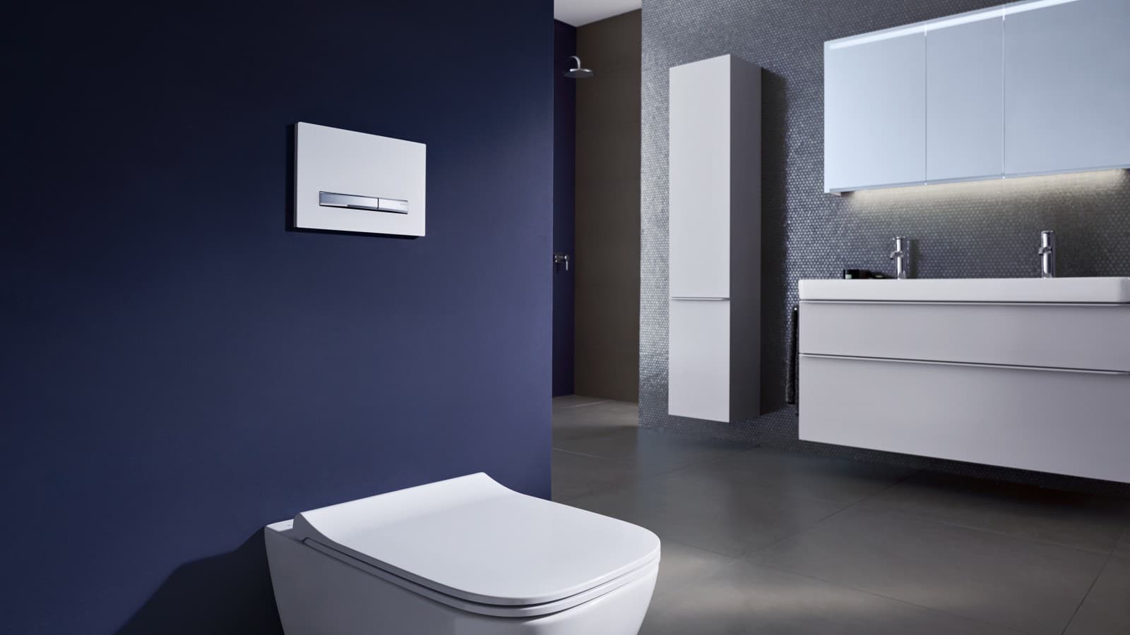 Geberit 물내림 누름 버튼 Sigma50이 있는 욕실 Geberit 물내림 누름 버튼 Sigma50이 있는 욕실