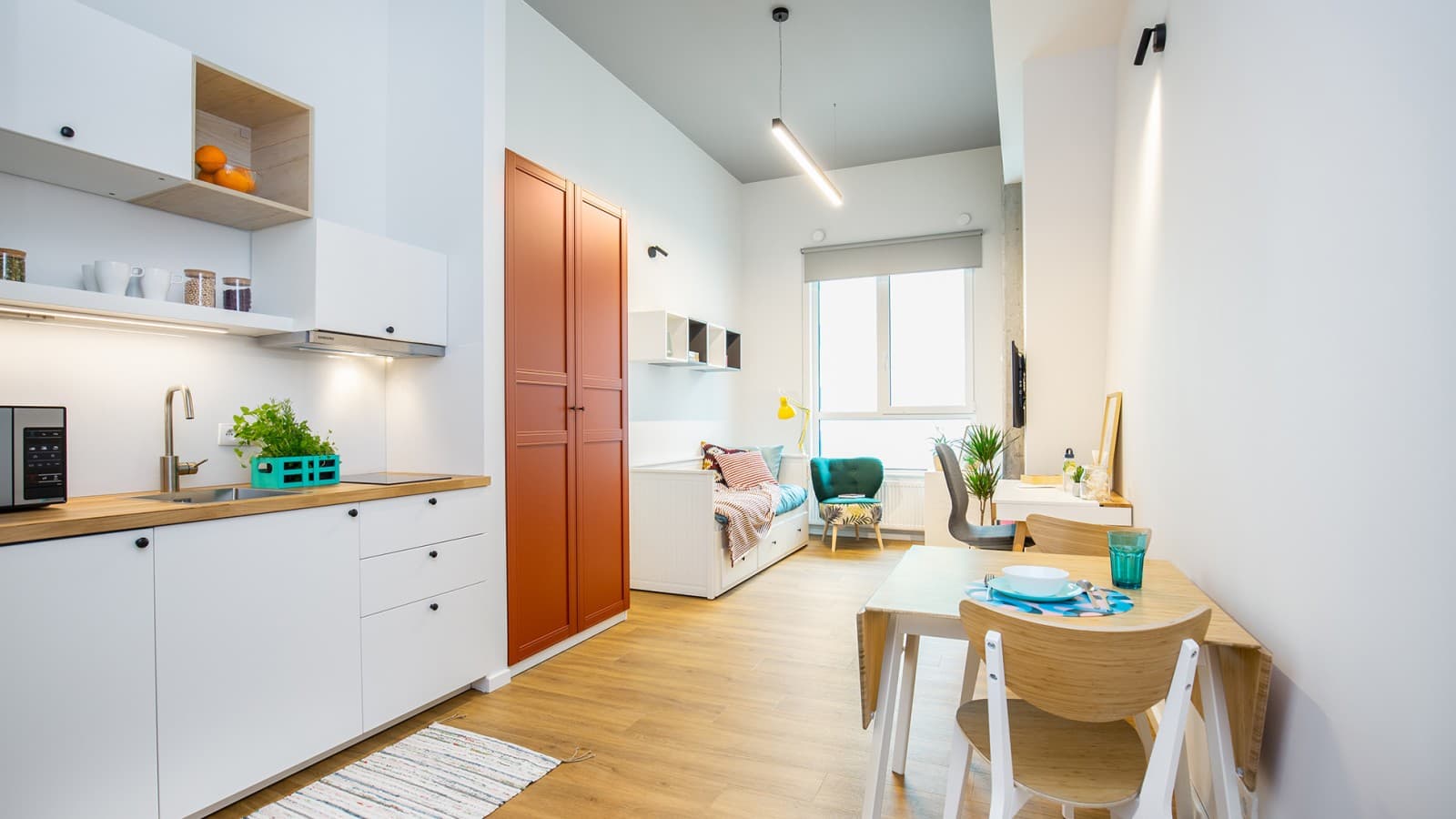 Space for everything you need: a single room at LivinnX (© Jaroslaw Kakal/Geberit) Space for everything you need: a single room at LivinnX (© Jaroslaw Kakal/Geberit)